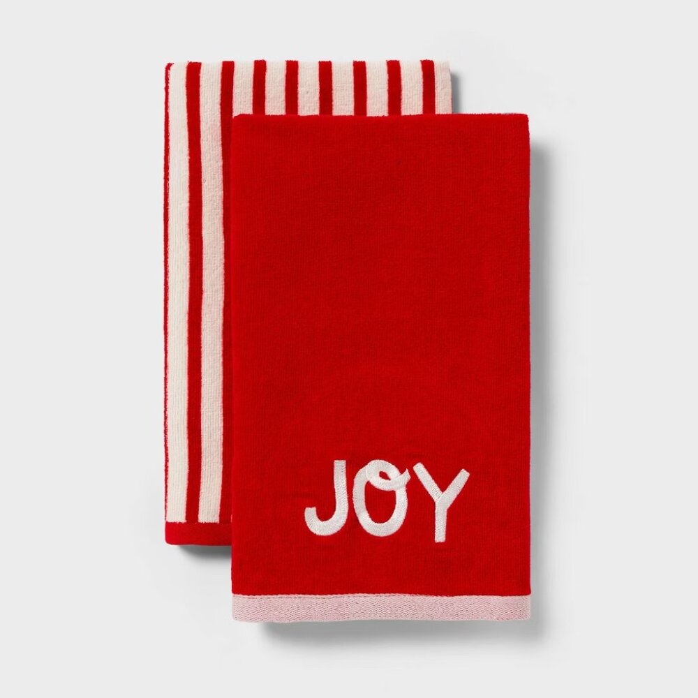 NEW 2pk Christmas 'Joy'/Velour Stripe Hand Towels - Wondershop™ 2 (2Packs)